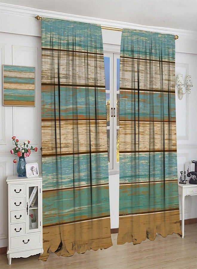 YSWOW Rustic Blackout Curtains, Western Brown Turquoise Green Retro Wood Barn Door Cabin Art Printed Window Drapes for Bedroom Living Room Kitchen Decor Fabric 2 Panel 42x45 Inch 30% Shading Rate - Image 5